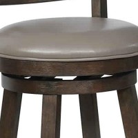 Benjara Curved Back Swivel Bar Stool With Leatherette Seat, Set Of 2, Gray And Brown