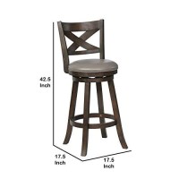 Benjara Curved Back Swivel Bar Stool With Leatherette Seat, Set Of 2, Gray And Brown