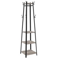 Vasagle Coat Rack, Coat Stand With 3 Shelves, Hall Trees Free Standing With Hooks For Scarves, Bags And Umbrellas, Steel Frame, Industrial Style, Greige And Black Ulcr080B02