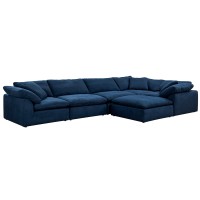 Sunset Trading Contemporary Puff Collection 6Pc Slipcovered Modular Filled Chaise Lounge Couch | Stain-Proof Water-Resistant Washable Performance Fabric Sectional Sofa, 176 L-Shaped Pit, Navy Blue