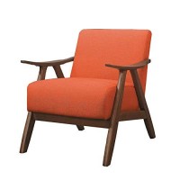 Benjara Fabric Upholstered Accent Chair With Curved Armrests, Orange