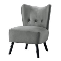 Benjara Upholstered Armless Accent Chair With Flared Back And Button Tufting, Gray