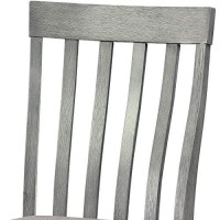 Benjara Vertical Slatted Curved Back Side Chair With Fabric Seat, Set Of 2, Gray