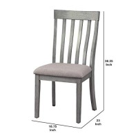 Benjara Vertical Slatted Curved Back Side Chair With Fabric Seat, Set Of 2, Gray