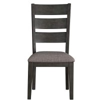 Benjara Transitional Wooden Side Chair With Fabric Padded Seat Ladder Backrest, Gray
