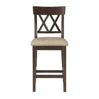 Benjara Fabric Wooden Counter Height Chair With Double X Back Design, Brown