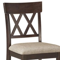 Benjara Fabric Wooden Counter Height Chair With Double X Back Design, Brown