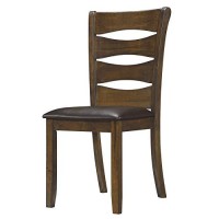 Benjara Transitional Ladder Back Side Chair With Leatherette Seat, Set Of 2, Brown