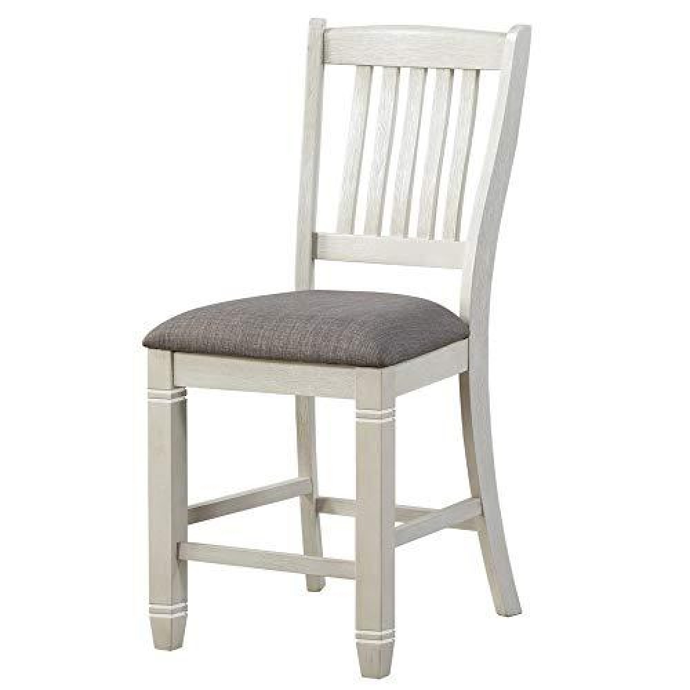 Benjara Wooden Counter Height Chair With Slatted Back, Set Of 2, White