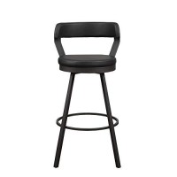 Benjara Leatherette Pub Chair With Curved Design Open Backrest, Set Of 2, Gray