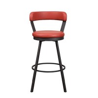 Benjara Leatherette Pub Chair With Curved Design Open Backrest, Set Of 2, Red