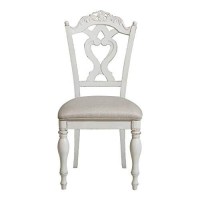 Benjara Victorian Style Writing Desk Chair With Engraved Backrest, White