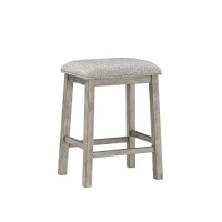 Benjara Trestle Base Counter Height Table With Fabric Backless Stools,Set Of 3, Gray