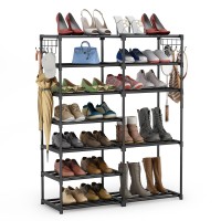 Tribesigns 7 Tiers Shoe Rack Shoe Shelf Shoe Storage Organizer With Side Hooks For Entryway, 24-30 Pairs Metal Shoe Rack Taller Shoes Boots Organizer
