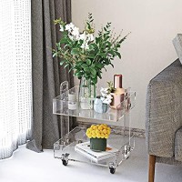 (Flat Packed) Onelux Original Acrylic Side Table,Clear Table With Wheels,Rolling Storage Cart,Acrylic Bedside Tables/Night Stand - 41?4?8H Cm