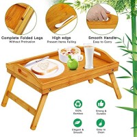 Pipishell Bamboo Bed Breakfast Tray With Foldable Legs, Handles, Ideal For Kids, Couples, Sofa, Eating, Working, Used As Laptop Desk Snack Table - 2 Pack