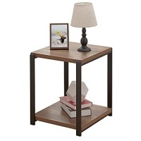 Foluban Industrial End Table, Square Side Table With Storage Shelf For Living Room, Wood And Metal Nightstand, Oak