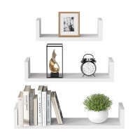 Amada Homefurnishing Floating Shelves Wall Mounted, Wall Shelf For Bedroom/Bathroom/Living Room/Kitchen, White Shelves 3 Sizes, U-Shaped - Amfs13-W