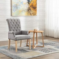 Upholstered Fabric Accent Dining Chair,Adochr Elegant Tufted Club Dining Room Kitchen Room Arm Dining Chair(Light Grey)