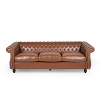 Christopher Knight Home Quentin Chesterfield Tufted Sofa With Scroll Arms, Cognac Brown, Dark Brown