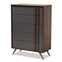 Baxton Studio Naoki Modern And Contemporary Two-Tone Grey And Walnut Finished Wood Tv Stand With Drop-Down Compartments