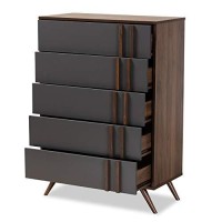 Baxton Studio Naoki Modern And Contemporary Two-Tone Grey And Walnut Finished Wood Tv Stand With Drop-Down Compartments