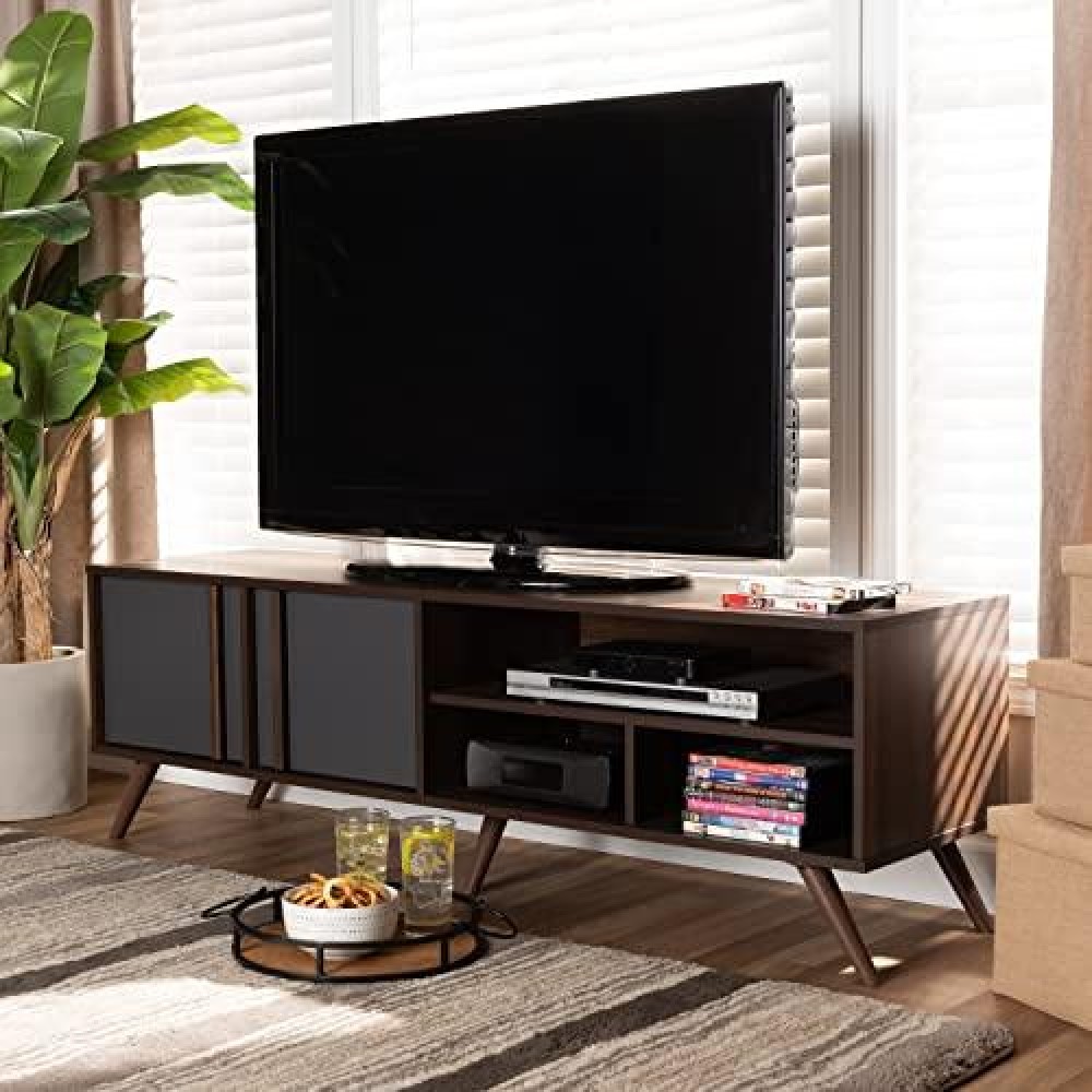 Baxton Studio Naoki Modern And Contemporary Two-Tone Grey And Walnut Finished Wood 2-Door Tv Stand