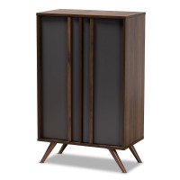 Baxton Studio Naoki Modern And Contemporary Two-Tone Grey And Walnut Finished Wood 2-Door Shoe Cabinet