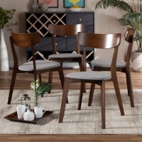 Baxton Studio Iora Mid-Century Modern Transitional Light Grey Fabric Upholstered And Walnut Brown Finished Wood 4-Piece Dining Chair Set