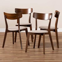 Baxton Studio Iora Mid-Century Modern Transitional Light Grey Fabric Upholstered And Walnut Brown Finished Wood 4-Piece Dining Chair Set
