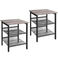 Vasagle Nightstand Set Of 2 Side Tables With Adjustable Mesh Shelves For Living Room Bedroom Industrial Stable Steel Frame Greige + Black