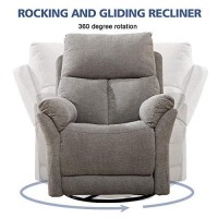 Anj Swivel Rocker Fabric Recliner Chair - Reclining Chair Manual, Single Modern Sofa Home Theater Seating For Living Room (Silver)