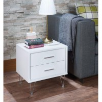 Knocbel Contemporary Nightstand With 2-Drawer Wooden Frame & Metal Legs Bedside Night Table Sofa Couch Side Table For Bedroom Living Room 20 L X 16 W X 18 H (White)