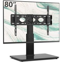 Tvon Universal Tabletop Tv Stand Base With Swivel Mount For 50 To 80 Inch Flat Screen Tvs, 5-Level Height Adjustable, Tempered Glass Base, Holds Up To 132 Lbs, Black