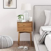 Nathan James 32704 Harper Mid-Century Oak Wood Nightstand With 2-Drawers, Small Side End Table With Storage, Brown