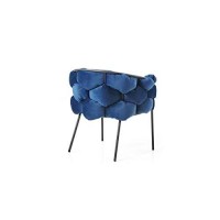 Benjara Fabric Dining Chair With Honeycomb Design Padded Backrest, Blue And Black