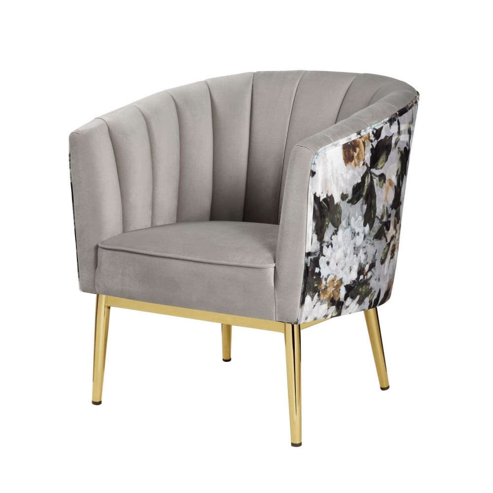 Acme Colla Velvet Upholstered Accent Chair In Gray And Gold