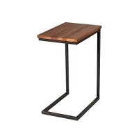 Benjara C Shaped End Table With Rectangular Wood Top, Brown And Black