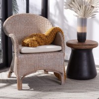 Safavieh Home Antonia Coastal Grey White Wash Rattan Cushion Accent Chair