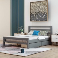 Merax Wood Platform Bed With Two Drawers, Solid Wood Bed Frame With Headboard And Footboard (Grey, Full)