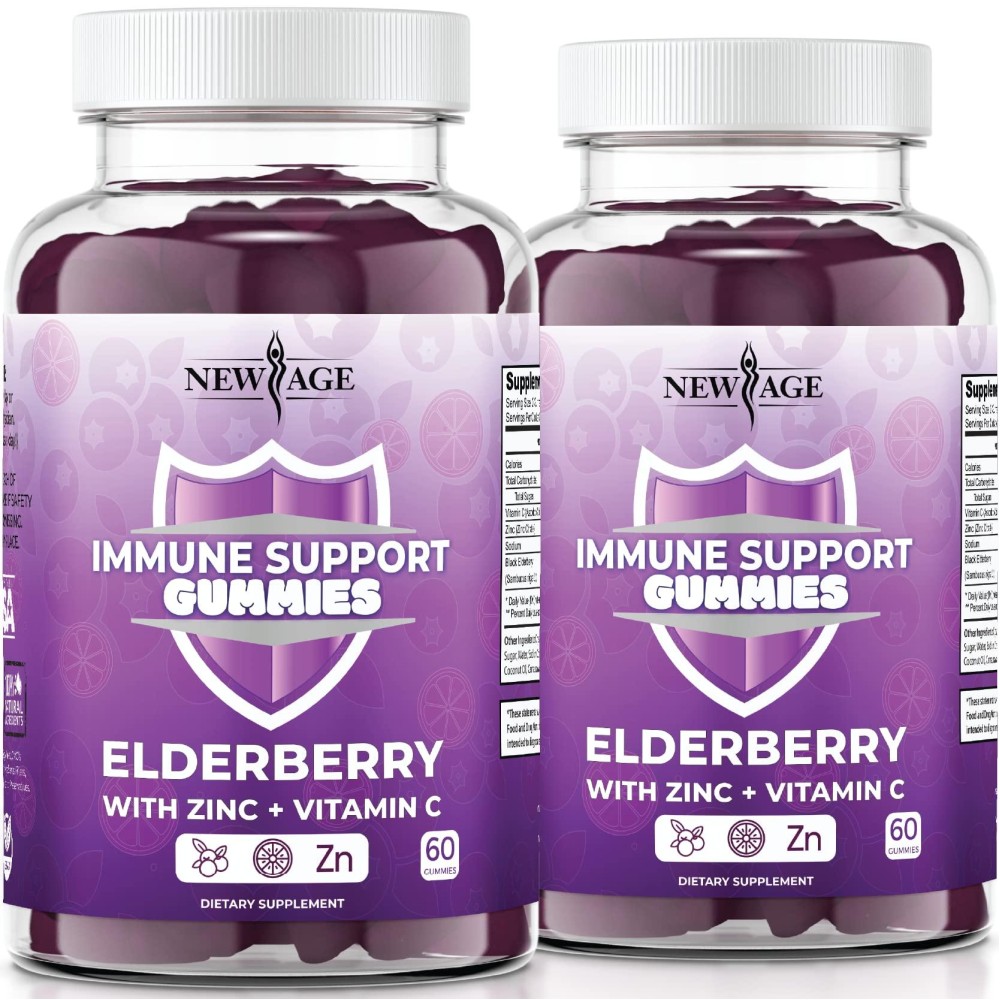 New Age Immune System Support Gummies - Sambucus Black Elderberry Gummies With Vitamin C And Zinc (Immune Support 120 Gummies)