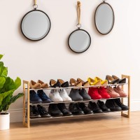 Iris Usa 3-Tier Shoe Rack For Entryway, 15 Pairs Extendable Shoe Organizer For Closet, Stackable Shoe Storage Organizer, Wood And Metal Shoe Shelf