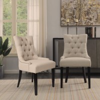 Merax Dining Chair Sets Leisure Padded Chair Kitchen Chairs Set With Armrest Wood Legs & Nailed Trim Not Included Table (Set Of 2 Beige)