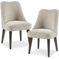Martha Stewart Holls A Pair Dining Chairs Swoop Arm Curved Upholstered Back Round Piping Foam Seat Cushion Modern Kitchen Furniture Dark Finished Solid Wood Legs 35 H Beige