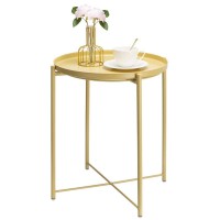 Danpinera Side Table Round Metal, Outdoor Side Table Small End Table Indoor Accent Table Round Metal Table Waterproof Removable Tray Table For Living Room Bedroom (Pale Yellow)