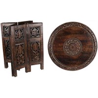 Small Table, Round End Table,Side Table, Side Tables Living Room,End Table,Round Side Table,Altar Table, Carved Side Table,Wood Accent Table,Carved Wood Table 18 Inch Round Top X 18 Inch High - Burnt