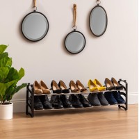 Iris Usa 2-Tier Shoe Rack For Entryway, 10 Pairs Extendable Shoe Organizer For Closet, Stackable Shoe Storage Organizer, Black Shoe Shelf