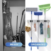 Mop And Broom Holder Wall Mount, Zongool Broom Organizer Wall Mounted, Stainless Steel Broom Hanger, Storage Organizer Hooks, Heavy Duty Tools Hanger For Home, Kitchen, Garden, Garage, Laundry (1Pack)