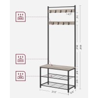 Vasagle Coat Rack, Hall Tree With Shoe Storage Bench, Entryway Bench With Shoe Storage, 3-In-1, Steel Frame, For Entryway, 12.6 X 27.6 X 69.8 Inches, Industrial, Greige And Black Uhsr41Mb