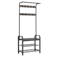 Vasagle Coat Rack, Hall Tree With Shoe Bench For Entryway, Entryway Bench With Coat Rack, 4-In-1, With 9 Removable Hooks, A Hanging Rod, 133 X 283 X 721 Inches, Charcoal Gray And Black Uhsr040B04